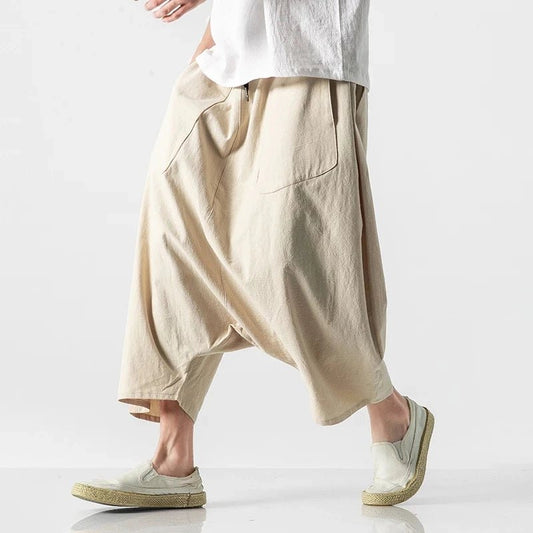 2023 Summer Men Plus Size Casual Harem Pants Vintage Loose Cotton Linen Wide Leg Pants Men Elastic Waist Pantalones Trousers - Shoppingstore25Shoppingstore25172591263;20251127;1764254257kodLcS0837db195ddf4abca4463274e4f5ba91E