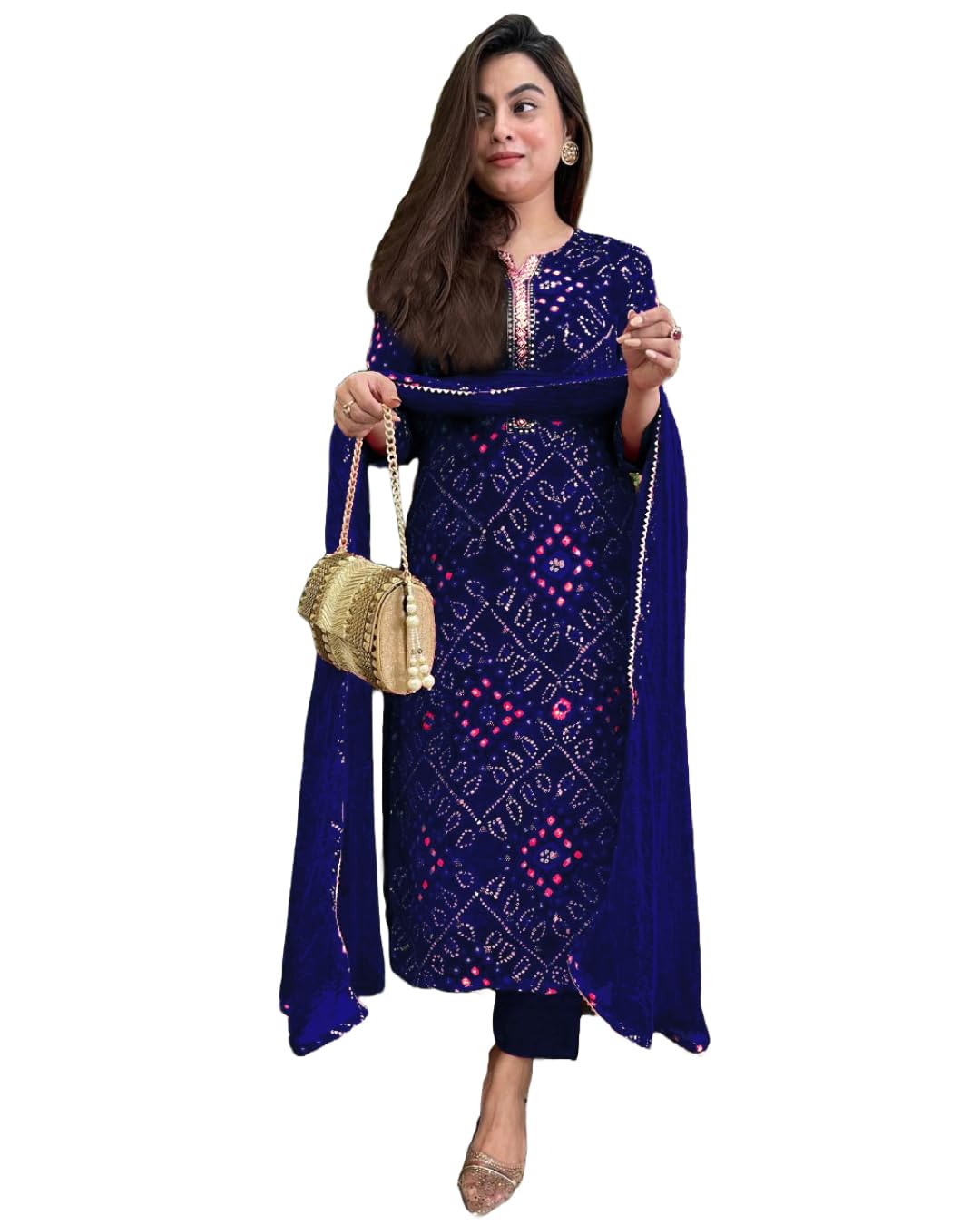 GoSriKi Women's kurta Rayon Viscose Straight Bandhej Printed Kurta with Pant & Dupatta - Shoppingstore25ClothsShoppingstore25B0FH7357GRGoSriKi Women's Rayon Viscose Straight Bandhej Printed Kurta with Pant & Dupatta Shoppingstore25