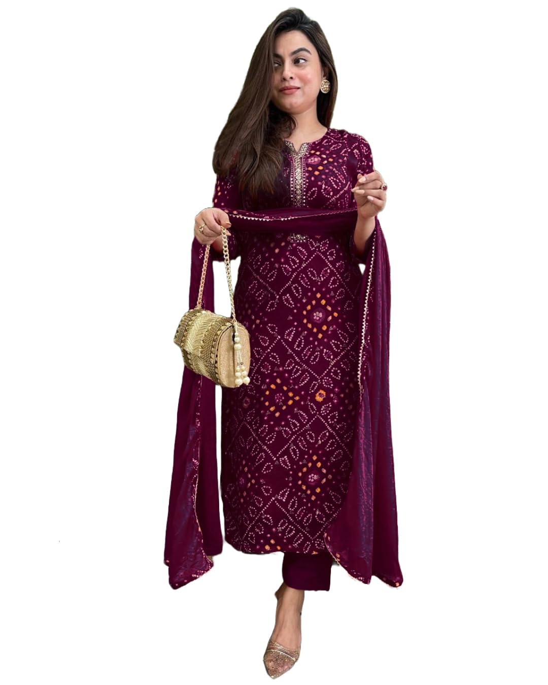 GoSriKi Women's kurta Rayon Viscose Straight Bandhej Printed Kurta with Pant & Dupatta - Shoppingstore25ClothsShoppingstore25B0FH7357GRGoSriKi Women's Rayon Viscose Straight Bandhej Printed Kurta with Pant & Dupatta Shoppingstore25