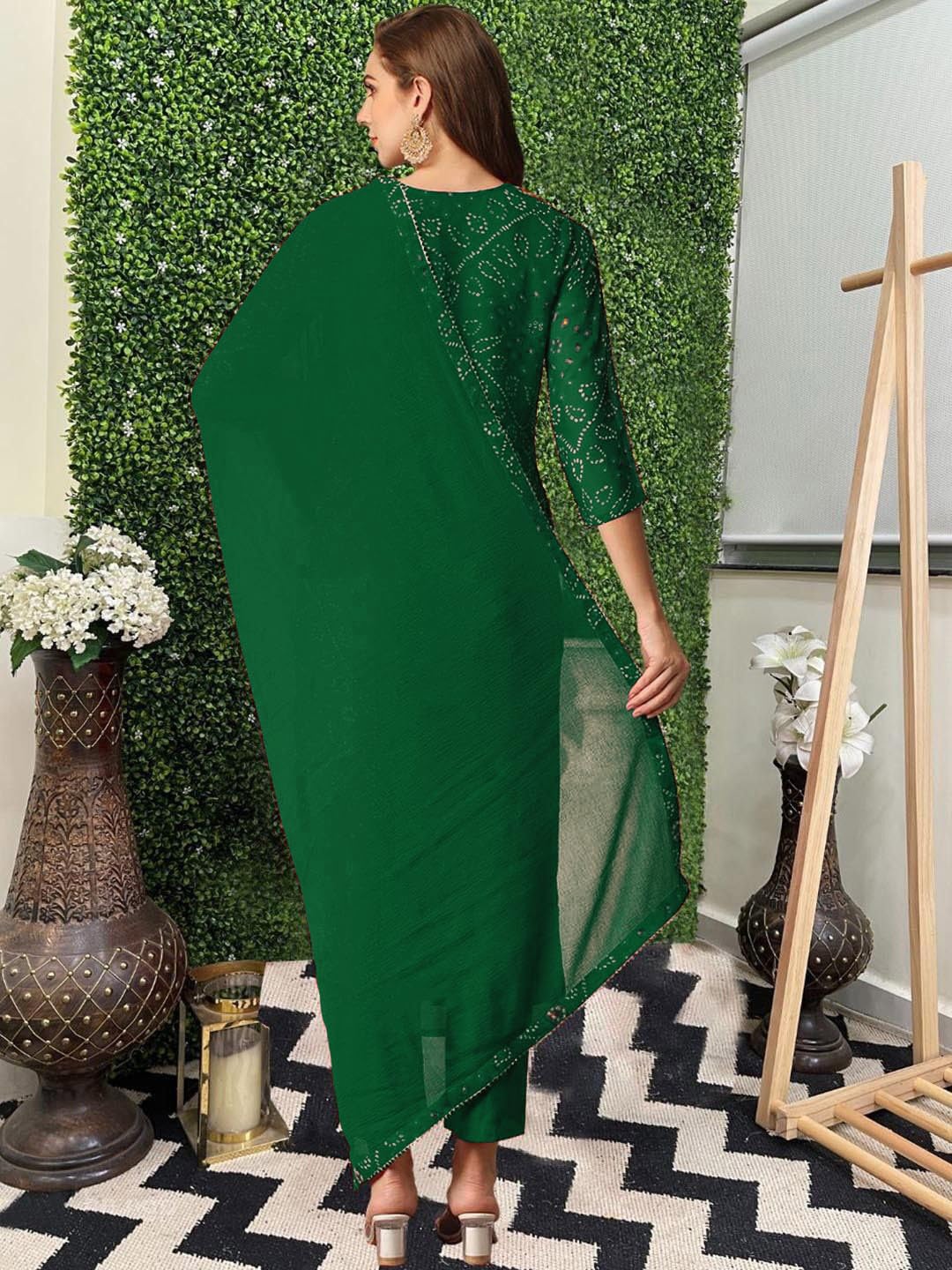 GoSriKi Women's kurta Rayon Viscose Straight Bandhej Printed Kurta with Pant & Dupatta - Shoppingstore25ClothsShoppingstore25B0FH7357GRGoSriKi Women's Rayon Viscose Straight Bandhej Printed Kurta with Pant & Dupatta Shoppingstore25