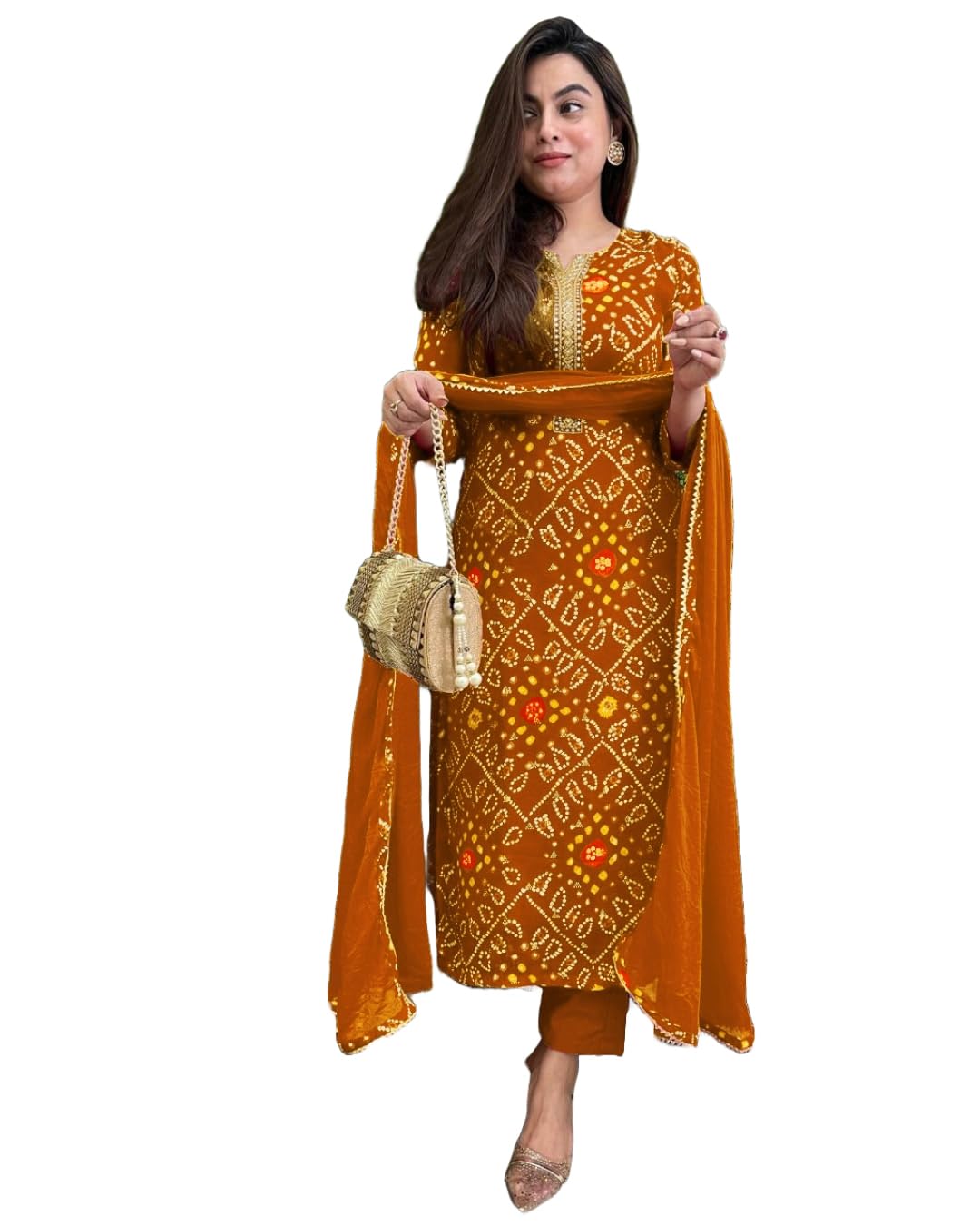 GoSriKi Women's kurta Rayon Viscose Straight Bandhej Printed Kurta with Pant & Dupatta - Shoppingstore25ClothsShoppingstore25B0DPZBWH7KGoSriKi Women's Rayon Viscose Straight Bandhej Printed Kurta with Pant & Dupatta Shoppingstore25