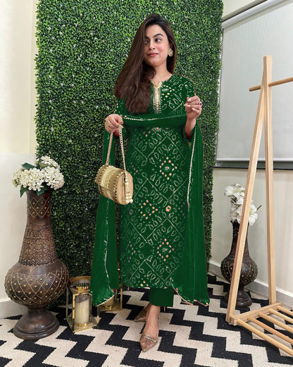 GoSriKi Women's kurta Rayon Viscose Straight Bandhej Printed Kurta with Pant & Dupatta - Shoppingstore25ClothsShoppingstore25B0FH7357GRGoSriKi Women's Rayon Viscose Straight Bandhej Printed Kurta with Pant & Dupatta Shoppingstore25